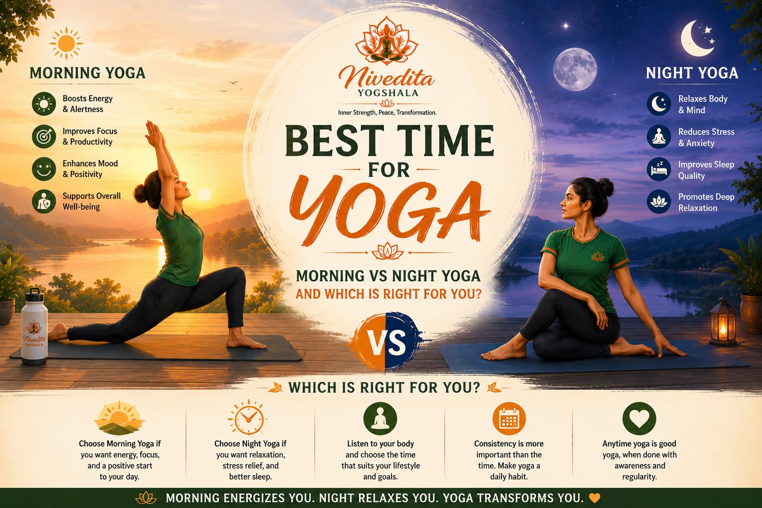 Best time for yoga comparison between morning yoga and night yoga